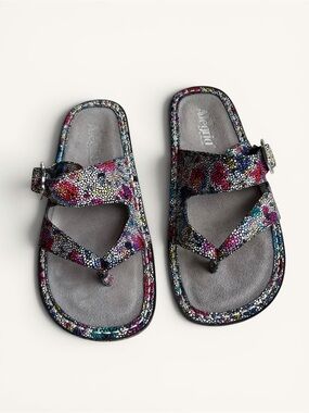 Alegria Multicolor Floral Mosaic Strap Sandals